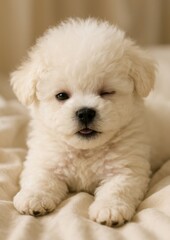 Obraz premium Fluffy puppy winking playfully.