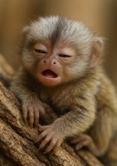 Obraz premium Yawning baby monkey on tree