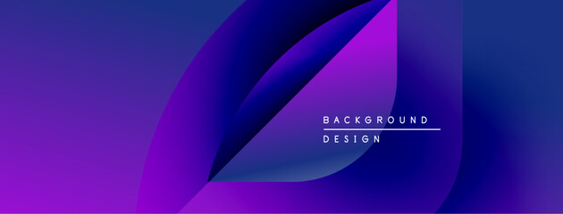 Abstract gradients blend purple, blue hues. Dynamic shapes create modern background design. Text reads background design.