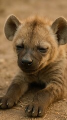 Adorable hyena cub resting peacefully.