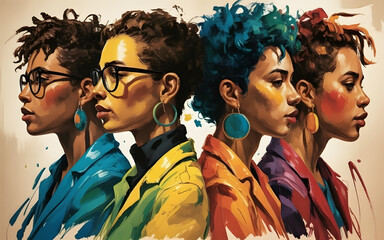 Vibrant women colorful portraits modern art