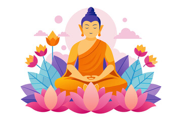  Buddha in lotus pose for yoga and meditation, a spiritual silhouette illustration for peace and relaxation