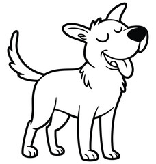 Happy cartoon dog black and white line art illustration