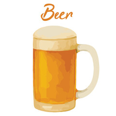 beer glass in watercolor illustration style, isolated vector on white background