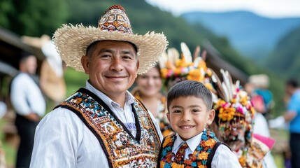 Andean Culture: Father & Son in Traditional Dress