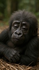 Obraz premium Adorable baby gorilla resting peacefully.