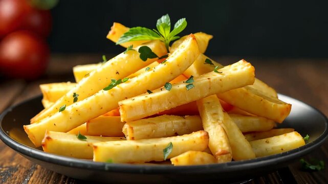 French fries on dark background, photo food for restaurant menu. AI Generative
