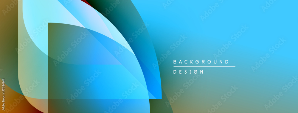 Poster abstract shapes overlap, creating vibrant blue, green, orange gradients. modern design suggests flui