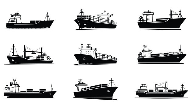 Collection of container ships cargo vessels maritime transportation icons