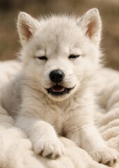 Obraz premium Adorable fluffy wolf pup smiling.