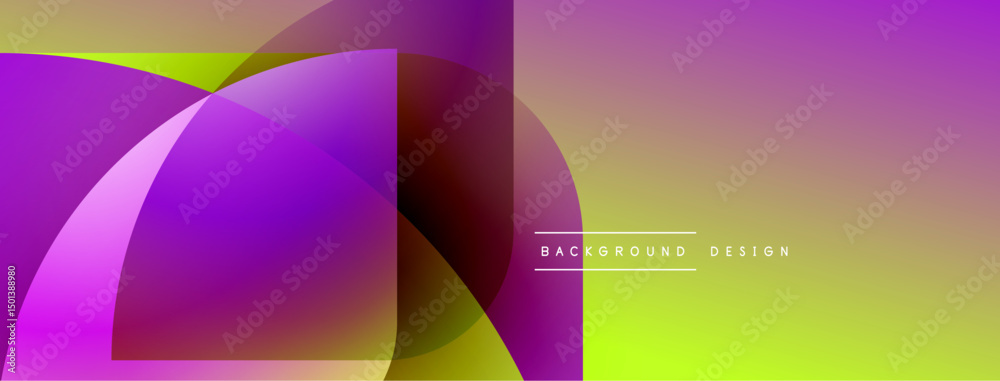 Poster abstract vibrant gradients overlap, creating dynamic visual effect. yellow, purple, magenta hues dom