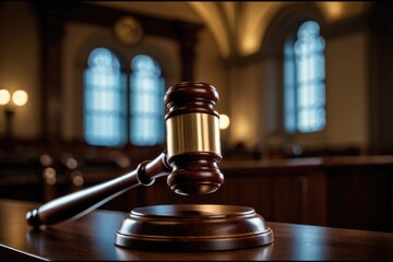 A simple illustration of a wooden gavel resting on a wooden table, perfect for use in presentations, courtroom settings or any other situation where a symbol of authority is needed