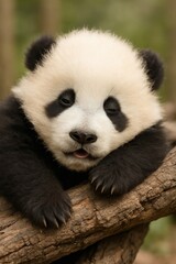 Adorable panda resting peacefully.