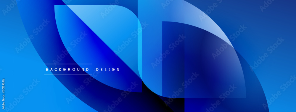 Leinwandbilder Abstract blue design. Overlapping shapes create dynamic visual effect. Gradient shades offer depth, modern aesthetic.