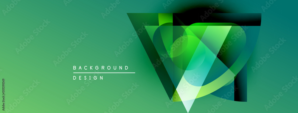 Poster Abstract green design features layered geometric shapes. Gradient background creates depth, modern visual impact.