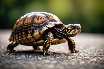 Obraz premium A small turtle makes its way along a road