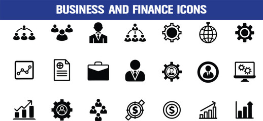 Business and Finance Silhouette Vector Icon Set