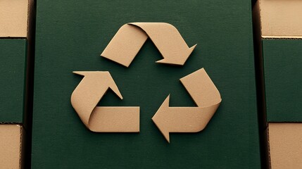 Recycling Symbol Made of Cardboard on a Green Background Representing Environmental Awareness