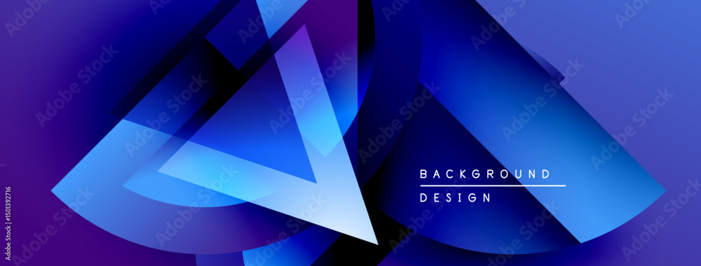 Leinwandbilder Abstract blue gradients form dynamic shapes. Modern design elements create visual depth, texture. Minimal text complements composition.