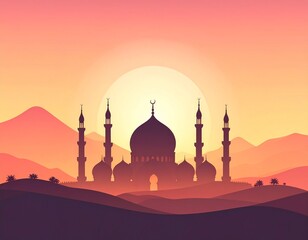 Elegant Mosque Silhouette at Sunset Abstract Islamic Background
