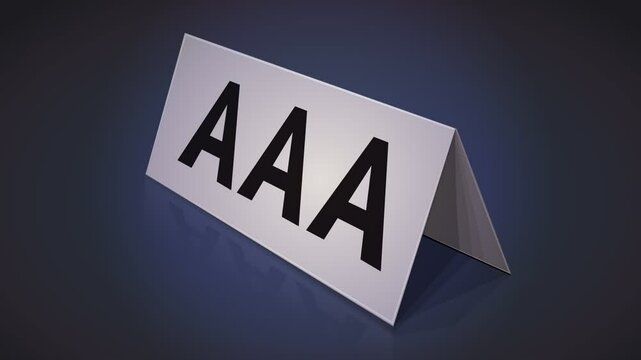 Appearance of a folded sign with a 3D "AAA" rating crossed out with a red cross on a dark background