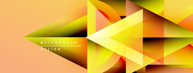 Abstract geometric shapes, vibrant orange, yellow hues. Modern design, dynamic composition, smooth gradients create visual interest.