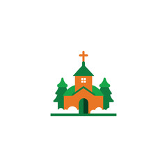 Fototapeta premium Snowy Chapel Scene Vector Art Silhouette Design