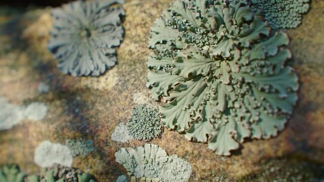 Delicate Lichen Thriving On Rock Face Macro Shot Detailed Texture