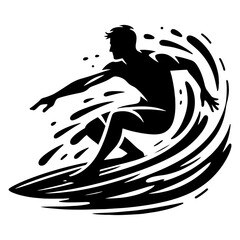 A Male Surfer On A Wave Silhouette, Black And White Surfer Silhouette