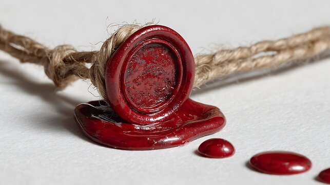 Vintage Style Red Seal and Cord on White Surface, A Symbolic Expression of Security.