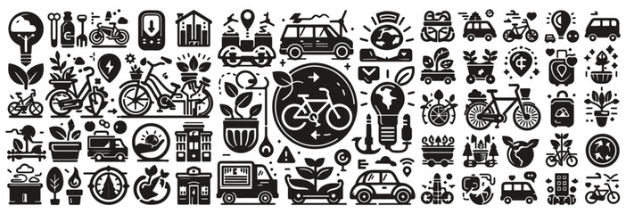 Eco-Friendly Bicycle Transport Icon Set Graphic, simple