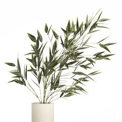 3D illustration Green Floral Bouquet Of Bamboo Bush Branches isolated on white background