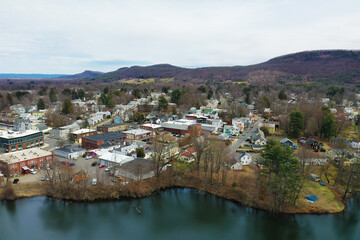 Aerial scene of Easthampton, Massachusetts, United States in spring