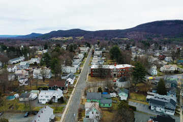 Aerial view of Easthampton, Massachusetts, United States in morning