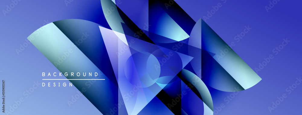 Poster Abstract blue design features flowing shapes, gradients, dynamic composition. Modern background suitable for various projects.