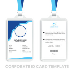 Modern Corporate ID Card Template | Editable Office Staff Badge Design in Blue and White. A clean and modern corporate ID card template with front and back layout.