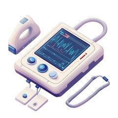 Portable ecg machine with sensors isolated on white background