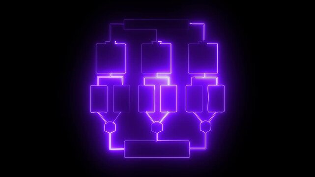 Glowing neon lien pngtree flow chart business information sheet animation with magenta color.