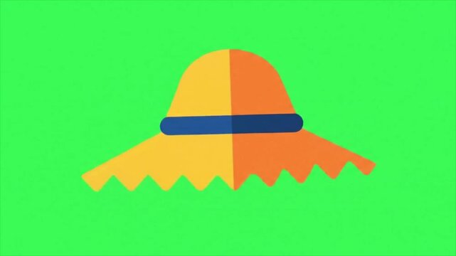 Sun Hat Pop-Up Animation &ndash; Colorful Flat Icon on Green Screen

