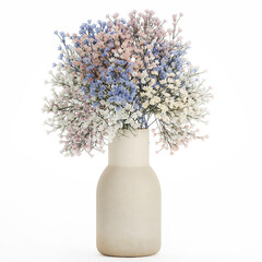 3D illustration Floral white bouquet of dried flowers with branches of Gypsophila isolated on white background