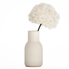 3D illustration Beautiful white bouquet vase branches of hydrangea lilac isolated on white background