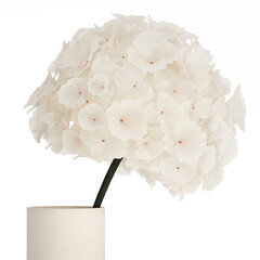 3D illustration Beautiful white bouquet vase branches of hydrangea lilac isolated on white background