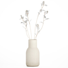 3D illustration Dried Flowers From Branches Lunnik Lunaria in a vase isolated on white background