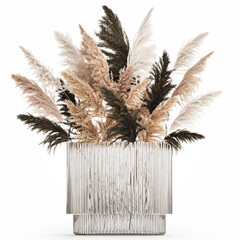 3D illustration Floral white bouquet of dried flowers with branches of cortaderia pampas