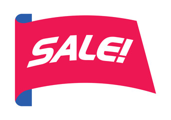 Red sale banner label. Bold ribbon tag for promotions and discounts