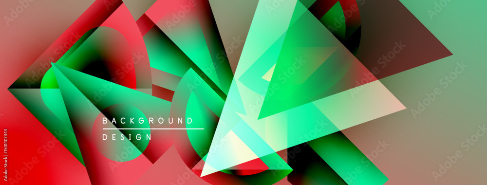 Poster abstract geometric shapes overlap. vibrant red, green hues dominate design. modern background textur