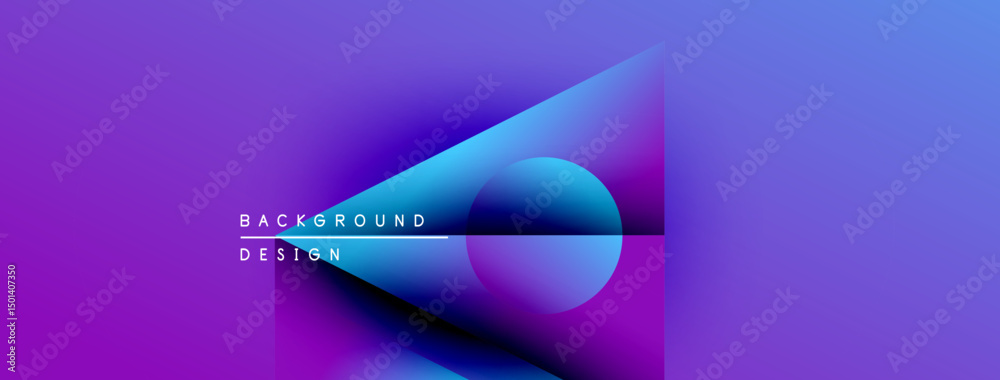Poster Abstract purple, blue gradients form dynamic shapes. Text reads background design over vibrant color scheme. Modern, sleek visual.