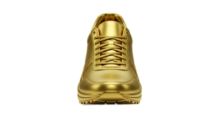 Golden sneaker emerging from golden surface
