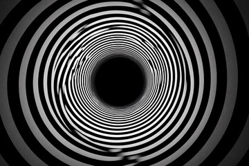 Obraz premium Spiraling tunnel design with black and white concentric circles creating depth Generative AI