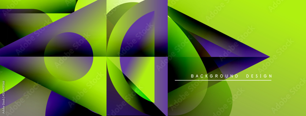 Fototapete abstract geometric shapes, vibrant green, purple hues. modern design elements create dynamic visual 